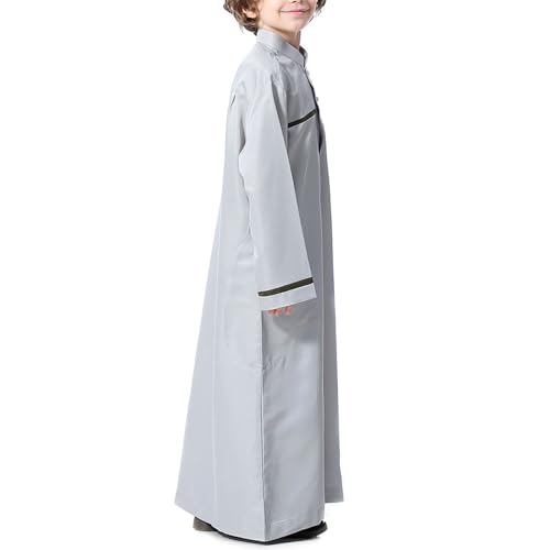 Muslim Thobe for Boys Islamic Clothing Long Sleeve Kaftan 𝐑obe Arabic Dress Kids Boys Prayer Dress Ramadan Eid Outfit - color: Grey, size: 5-6X