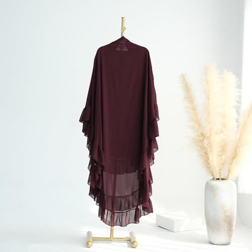 khalat Women's Hijab Chiffon Hijab for Women Muslim 2 Layers Ruffle Lightweight Large Hijab - color: Wine Red