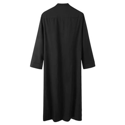 Men’s Muslim Islamic Thobe Robe Kaftan Long Sleeve Jubba Arabic Dubai Ethnic Prayer Gown with Pocket A19 - color: Black, size: XX-Large