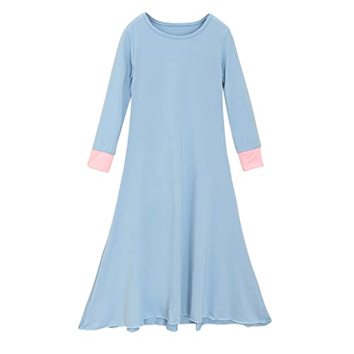 Kids Prayer Dress Muslim Clothes for Girls Long Sleeve Ramadan Abaya with Hijab Maxi Islamic Eid Outfits Set 2pcs - color: Sky Blue, size: 13-14 Years