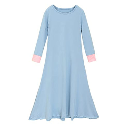Kids Prayer Dress Muslim Clothes for Girls Long Sleeve Ramadan Abaya with Hijab Maxi Islamic Eid Outfits Set 2pcs - color: Sky Blue, size: 13-14 Years