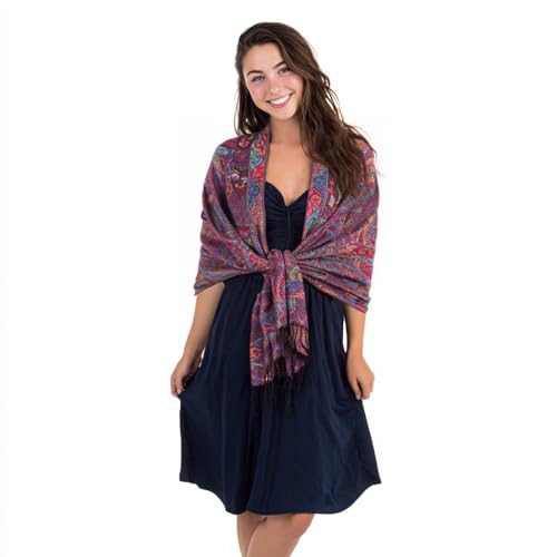 TUSHUSTY Pashmina Feel Shawls Wraps Rave Scarf for Women Soft Silky Reversible Men Scarves Hijab - color: Black Red Blue