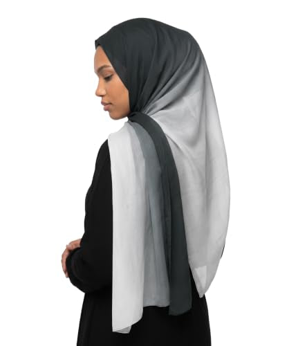 Ombre Modal Head Scarf for Women, Soft Lightweight Large Wrap Shawl, Hijab Style - color: Black - White