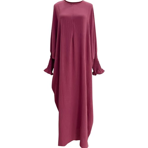 Lenmipot Islamic Women Jilbab Abayas Muslim Abaya Dress for Women Middle East Kaftan Dubai Dress Eid Prayer Clothes - color: Dark Red