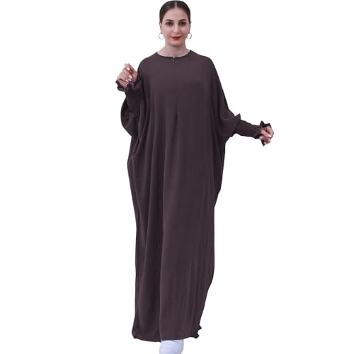 Lenmipot Islamic Women Jilbab Abayas Muslim Abaya Dress for Women Middle East Kaftan Dubai Dress Eid Prayer Clothes - color: Dark Brown