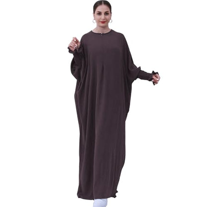 Lenmipot Islamic Women Jilbab Abayas Muslim Abaya Dress for Women Middle East Kaftan Dubai Dress Eid Prayer Clothes - color: Dark Brown