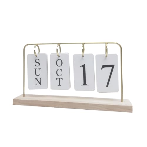 Wooden Perpetual Calendar for Desk, Metal Wood Month Date Display for Teachers, Students, Classroom, Rustic Farmhouse Office Decor, Desk Accessories (gold) - color: gold