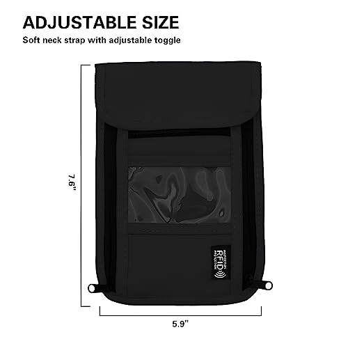 Travel Neck Wallet with RFID Blocking – Passport Holder Organizer Neck Pouch – Portable Easy to Conceal Travel Pouch (PVC Black) - color: PVC Black