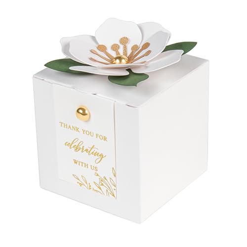 FEIYI 20 PCS Favor Boxes, 3 In 1 White Candy Boxes with Floral Decor, White Thank You Tags Gold Foil Print Gift wrapping for Wedding, Baby Shower, Birthday, Decorations Party - 2.55x2.55x2.55 - color: White, size: Small-(2.55")