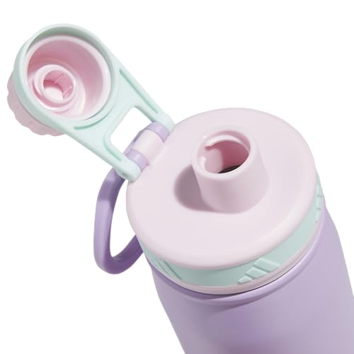 adidas Stainless Steel Metal Water Bottle 20 oz (600 mL) Screw Cap - color: Powder Plum Purple/Clear Pink/Semi Flash Aqua Blue