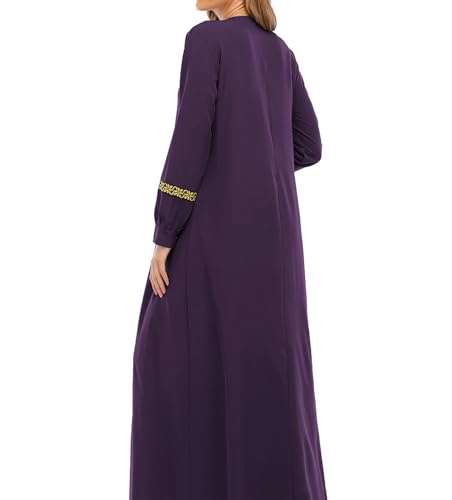 WSPLYSPJY Womens Muslim Abaya Dress Zipper Islamic Robe Pockets Maxi Prayer Clothes with Hijabs - color: Deep Purple, size: Large
