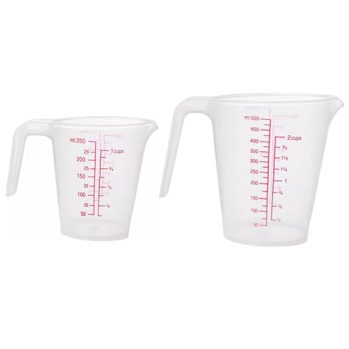 Plastic Measuring Cup 2Pcs 250/500ML Measuring Mug 8/16oz with Handle Graduated Pitcher for Baking Flour Oil Powder Cooking Kitchen Measure Container (250+500ML) - color: 250+500ML