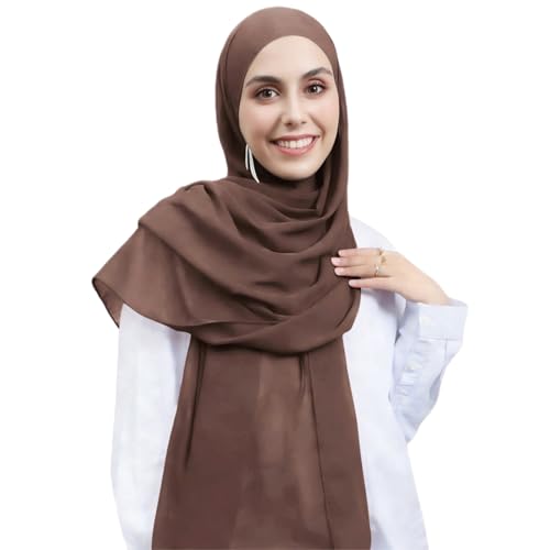 Instant Hijab Set 3-in-1 Chiffon Hijab Scarf for Women with Built-in Magnets and Undercap Head Wraps - color: Coffee
