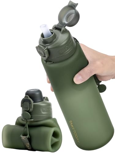 TakeToday Collapsible Water Bottles, Foldable for Travel, 32oz, Green - color: Green