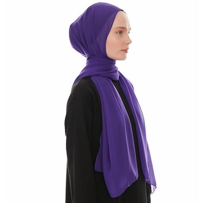 Chiffon Hijab Scarf for Women - Chiffon Hijab Muslim Headscarf Shawl - Soft Fashion Scarf Muslim Headscarf Shawl - color: Purple