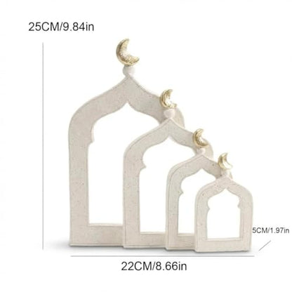 Islamic Cultural Decor Collection - Handcrafted Resin Mosque Models & Tower Ornaments for Home/Office Display Ramadan Decoration (4-Door) - style: Modern1211