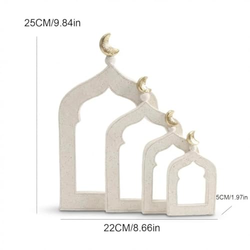 Islamic Cultural Decor Collection - Handcrafted Resin Mosque Models & Tower Ornaments for Home/Office Display Ramadan Decoration (4-Door) - style: Modern1211