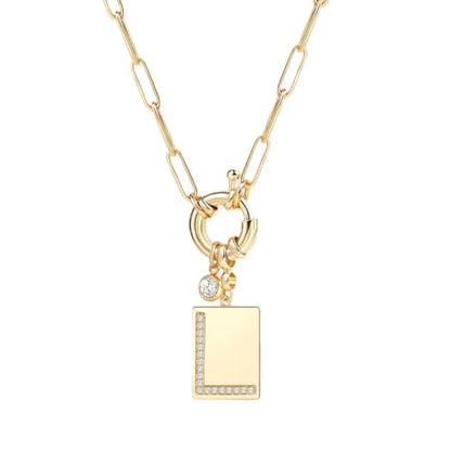 Mint & Lily Gold Initial Necklace for Women – 18K Gold Plated 24” Paperclip Chain with Sparkling Letter Pendant - style: Letter: L
