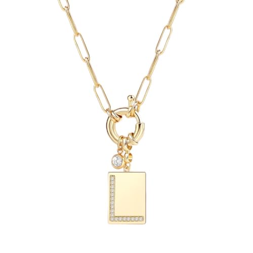 Mint & Lily Gold Initial Necklace for Women – 18K Gold Plated 24” Paperclip Chain with Sparkling Letter Pendant - style: Letter: L
