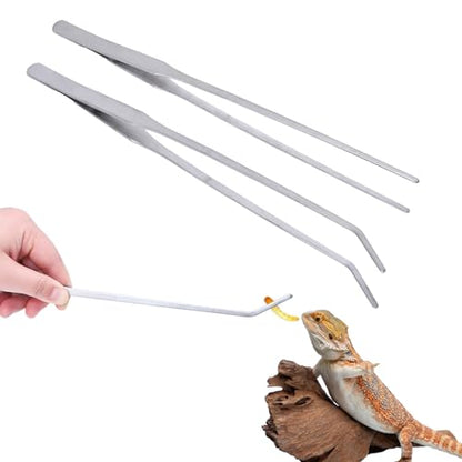 2Pcs Long Aquarium Tweezers, 10.6" Straight and Curved Tweezers, Stainless Steel Reptile Feeding Tongs, Terrarium Tools Feeder for Lizards, Bearded Dragon Tank Accessories