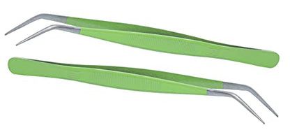 HADIZ Stainless Steel Garden Tweezer Two Piece Set with Curved Tip Tweezers for Cactus and Succulents Gardening(Curved)