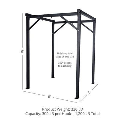 Titan Fitness Heavy Bag Boxing Stand - Holds 4 Bags, 6'x6' Commercial Boxing Training Rack, 360-Degress Access, 3" Steel Tubing with Bolt-Down Stability