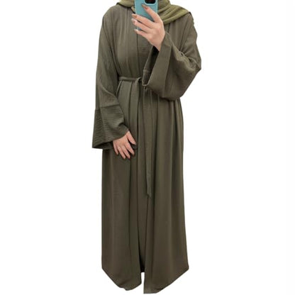 2PCS Women's Muslim Dresses Abaya Islamic Dubai Prayer Dress Robe Long Cardigan Maxi Dress - color: Army Green, size: Medium