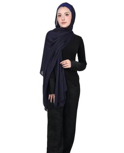 Modal Cotton Hijab Scarf for Women with Undercap Set - color: Dark Blue