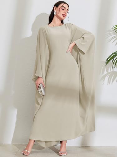 Women's Modest Hidden Adjustable Belt Oversized Abaya Muslim Dress Prayer Robes Kaftans - color: Apricot