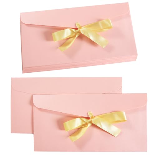 10 Pack Pink Thick Pearlescent Color Envelopes With Ribbons - color: Pink