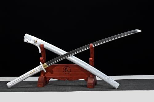 41'' Clay Tempered 1095 Carbon Steel Silvery Dragon Sharp Japanese Samurai Katana Sword