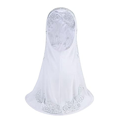 SIQITECHNO Elegant Hijab for Women Muslim Turban Scarf Islamic Headscarf Muslimah Turban Arabian Headwear Eid Scarf Shawl - color: White