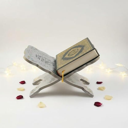 Wooden Book Stand Bible Quran Book Holder Display Rack Ramadan Shelf for Islamic Muslim Prayer Eid Ramadan Party Supplies - color: Silver