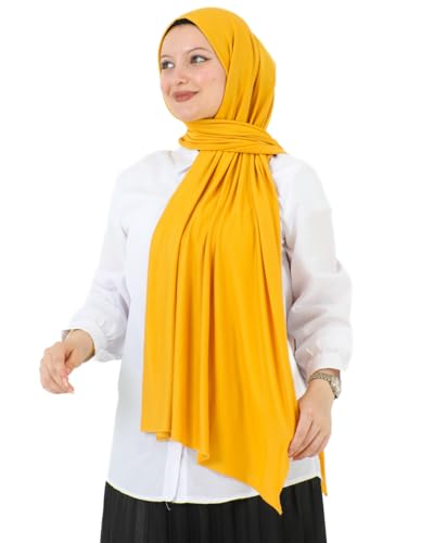 Prien Hijab for Women Viscose Scarf Lightweight Muslim Hijabs Long Shawl Islamic Scarves Turkey Silk Headscarf for Womens - color: Deep Yellow