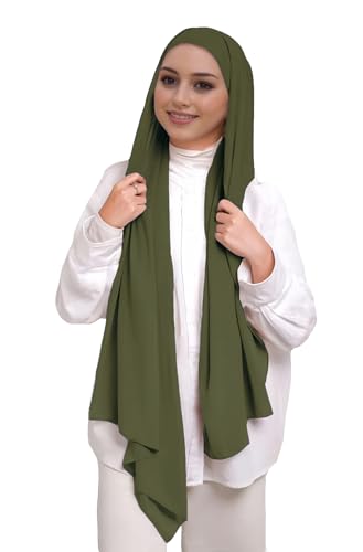Lina & Lily Muslim Chiffon Instant Hijab Head Scarf with Matching Tie Back Jersey Undercap - color: Olive Green