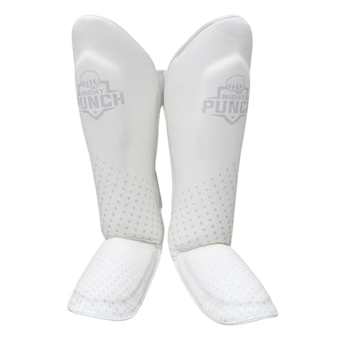 PU Leather Shin Guards for Kickboxing, MMA, Muay Thai Training, Protective Shin Pads - color: White, size: X-Large