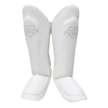PU Leather Shin Guards for Kickboxing, MMA, Muay Thai Training, Protective Shin Pads - color: White, size: X-Large