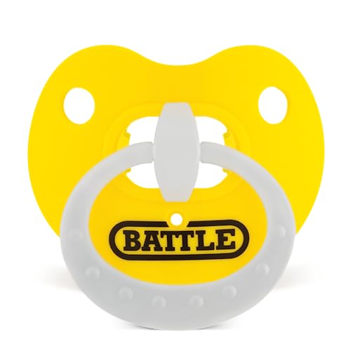 Battle Sports Binky Oxygen Football Mouthguard - Detachable Strap, Maximum Breathability, Works with Braces & No Boiling Required - color: Yellow/White