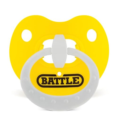 Battle Sports Binky Oxygen Football Mouthguard - Detachable Strap, Maximum Breathability, Works with Braces & No Boiling Required - color: Yellow/White