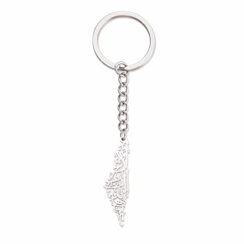 Palestine Keychain Palestine Map Country Flag Print Keyring Bring Them Home Now Patriotic Jewelry Judaica Gift Women - color: Outline of Islamic Palestine Silver