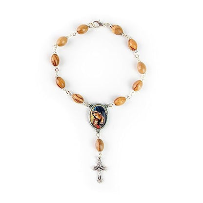 Olive Wood Car Rosary for Rearview Mirror from The Holy Land of Bethlehem - Auto Rosary with Our Lady of Perpetual Help Medal & Crucifix Cross Charm - 7" Pocket Rosary Beads for Hanging - color: Our Lady of Perpetual Help