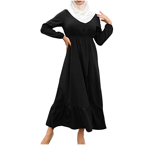 Ctreela Muslim Abaya Dress for Women Long Sleeve Tunic Islamic Prayer Dress Abaya Kaftan Dubai Dress Middle East Clothes - color: Black, size: X-Large