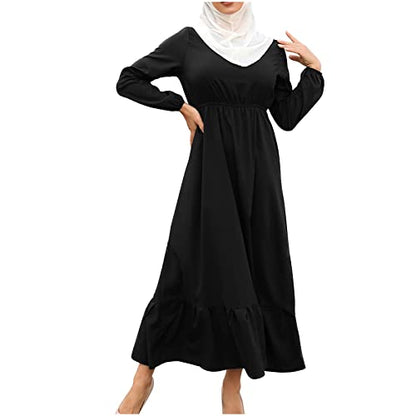 Ctreela Muslim Abaya Dress for Women Long Sleeve Tunic Islamic Prayer Dress Abaya Kaftan Dubai Dress Middle East Clothes - color: Black, size: Large