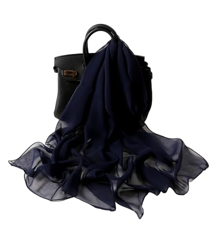 Long Chiffon Sheer Scarf For womens - color: Navy Blue