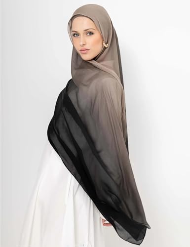 Txmout Ombre Modal Hijab Scarf for Women Muslim, Soft Lightweight Headscarf - color: Black - Khaki