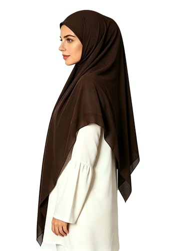 Lina & Lily Premium Chiffon Hijab Head Scarf Shawl Wrap for Muslim Women Square 58'' x 58'' - color: Dark Brown