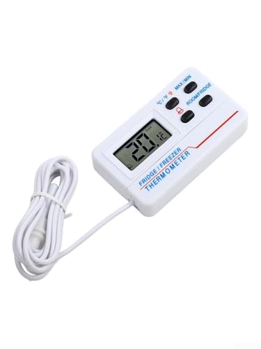 Digital Refrigerator Thermometer -50°C to 70°C with Large LCD Display, High Low Temperature Alarm for Cold Storage Aquarium Box Monitoring, White