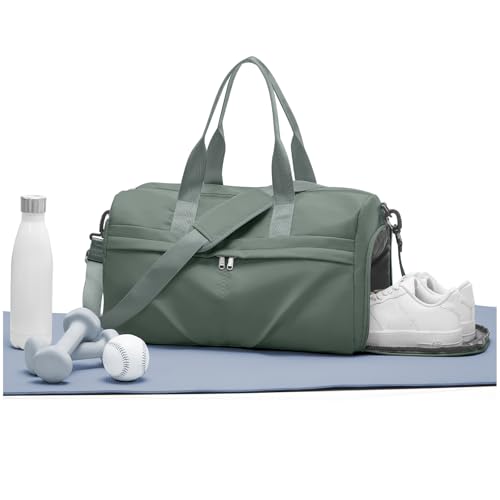Gym Bag for Women Men with Shoe Compartment, Sport Duffel Bag, Waterproof Travel Weekender Overnight Carry on Bag for Yoga with Trolley Sleeve, Green - color: A5-Green
