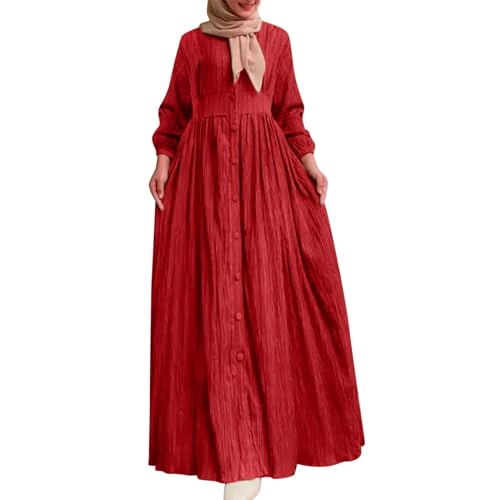 Abaya Dress For Women One-Piece Prayer Clothes Abaya Dubai Kaftan Long Sleeve Robe Thobe Dubai Islamic Clothing - color: Red, size: Large