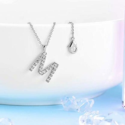Tarsus Initial Cubic Zirconia Necklace Jewelry Gifts for Women Adjustable Chain 18" + 2" - style: Silver-M-Diamond style